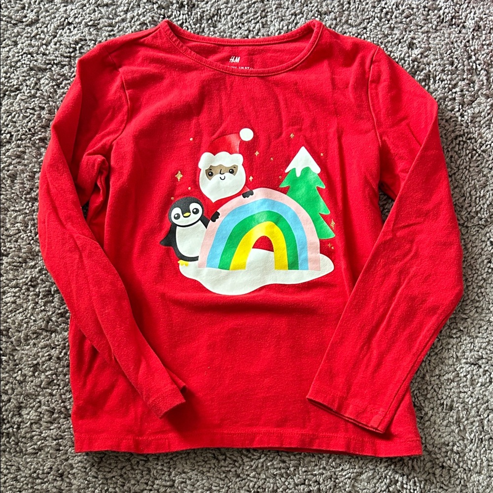H&M Kids Red Long Sleeve Tee with Holiday Design